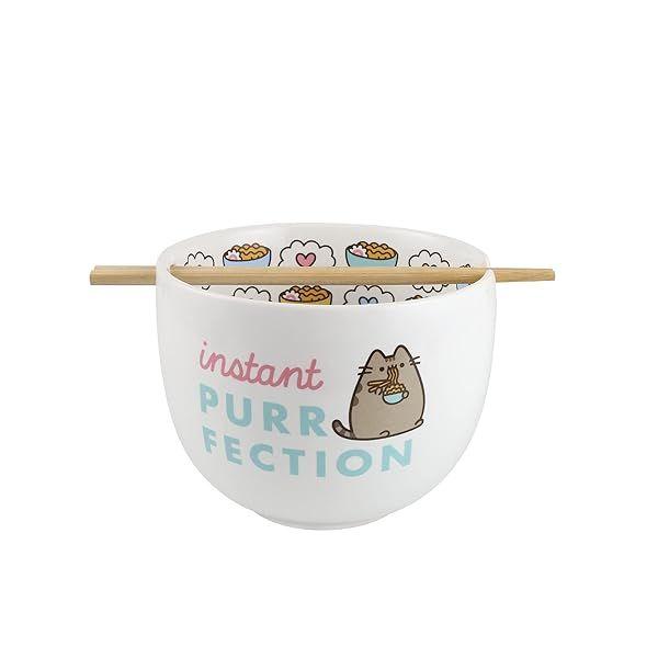 Enesco Pusheen The Cat Ramen Noodle Bowl & Chopsticks Set - 5.5 Inch Multicolor Delight