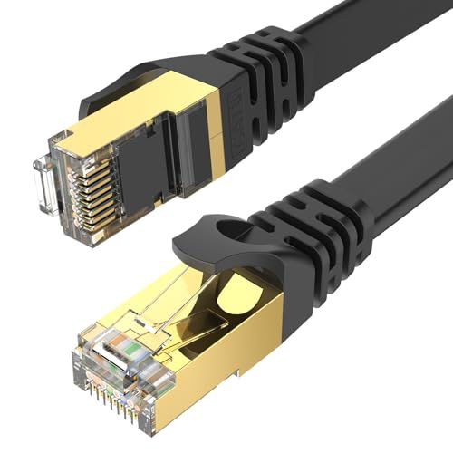 Ercielook 50 ft Cat 7 Ethernet Cable Flat Shielded Internet Cable with Clips Faster Than Cat6 Black 15 M