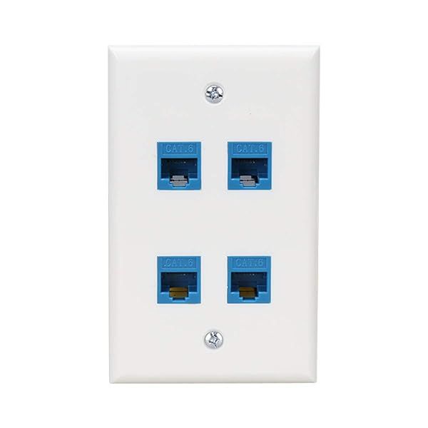 Ethernet Wall Plate 4 Port - Cat 6 Female-Female Outlet for Cat7/6/5e Devices - Blue Inline Coupler Wallplate