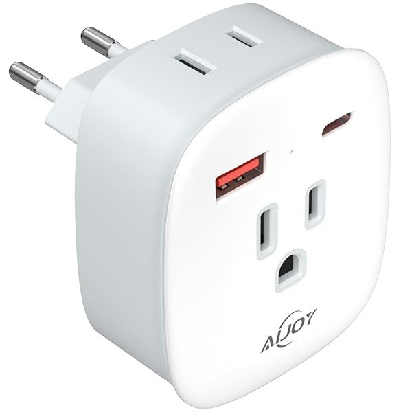 European Travel Plug Adapter, PD 20W USB-C International Power Plug, 2 Outlets and 2 USB Charger, AiJoy Type C Outlet Adaptor Charger for US to Italy