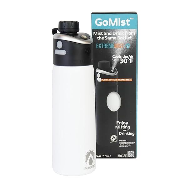 ExtremeMIST GoMist: Portable Misting & Drinking Bottle - 25 oz Stainless Steel Cooler with Easy-Drink Spout
