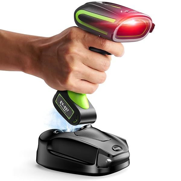 Eyoyo 2D QR Industrial Barcode Scanner with Wireless Charging Stand, Rugged Heavy Duty and IP65 Waterproof 3-in-1 Bluetooth and Wireless and USB