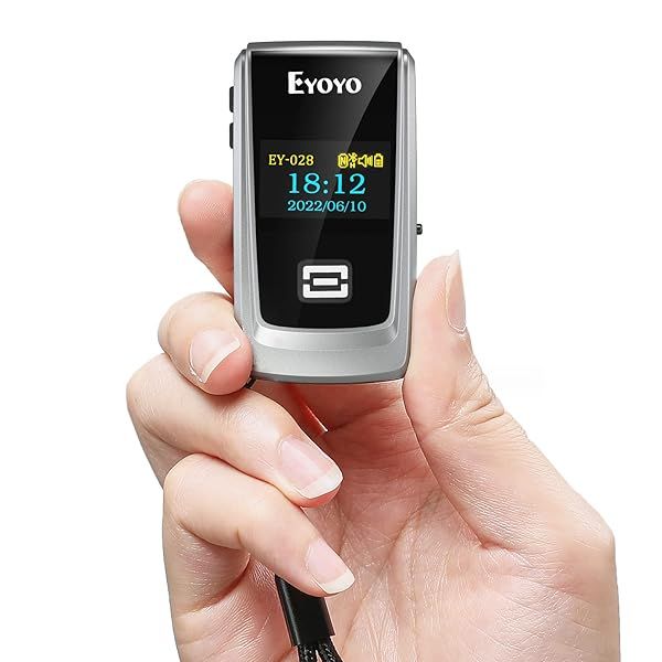 Eyoyo QR Code Scanner with LCD Display, Mini Portable Bluetooth Barcode Scanner, Wireless 1D 2D Book Bar Code Scanner for Library Classroom Inventory