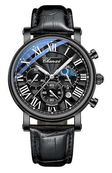 FANMIS Men's Multifunctional Military Watch: Waterproof, Luminous, Chronograph & Moon Phase - Stylish Black Leather Wristwatch