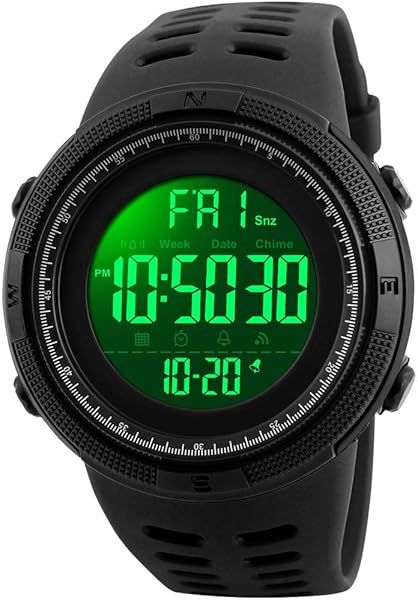 Fanmis Mens Digital LED Sports Watch Military Multifunction Waterproof Dual Time Alarm Backlight Simple Design 50M Water Resistant