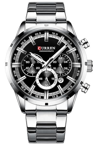 FANMIS Mens Luxury Chronograph Dress Watch Waterproof Stainless Steel Analog Quartz Silver