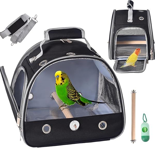 FCQQYWZ Bird Carrier Travel Cage with Stand Small Bird Travel Cage for Parrots and Parakeets with Shoulder Strap and Tray Black