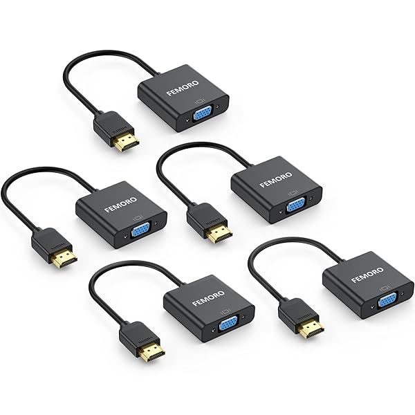 FEMORO HDMI to VGA Adapter 5-Pack - Male to Female Converter for PC, Laptop, Projector & More