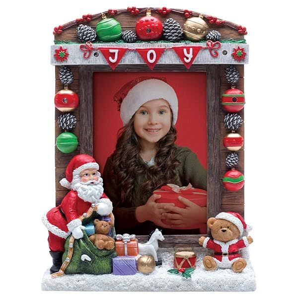 Fine Photo Gifts 5x7 Joy Christmas Santa Claus Resin Light Up Picture Frame for Holiday Decor