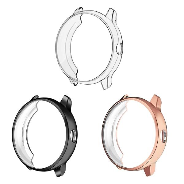 FINTIE Garmin Vivoactive 3 Smartwatch Case Premium Soft TPU Slim Protective Cover Pack of 3 Black Clear Rose Gold