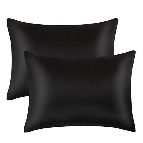 FLXXIE 2 Pack Zippered Satin Toddler Pillowcases 13x18 Inches Luxury Silky Soft Travel Pillow Cases for Boys and Girls Black