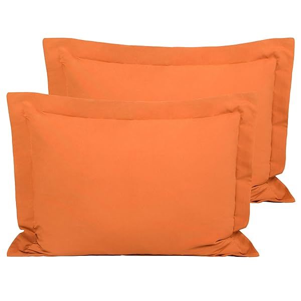FLXXIE Microfiber Pillow Shams Set of 2 Soft Fade Resistant Envelope Closure Euro Sham Covers Orange 20x26 Inches