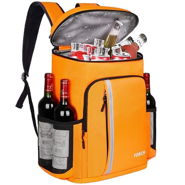 FORICH Leakproof Backpack Cooler: Insulated, Waterproof & Lightweight for Beach, Picnics, Camping - Holds 30 Cans (Orange)