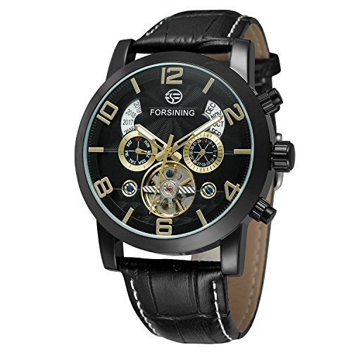 Forsining Men's Luxury Automatic Tourbillon Watch with Leather Strap Unique Design Popular Style