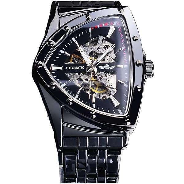 FOR SINING Triangle Skeleton Men's Automatic Watch - Luxury Gold & Black Waterproof Sports Wristwatch