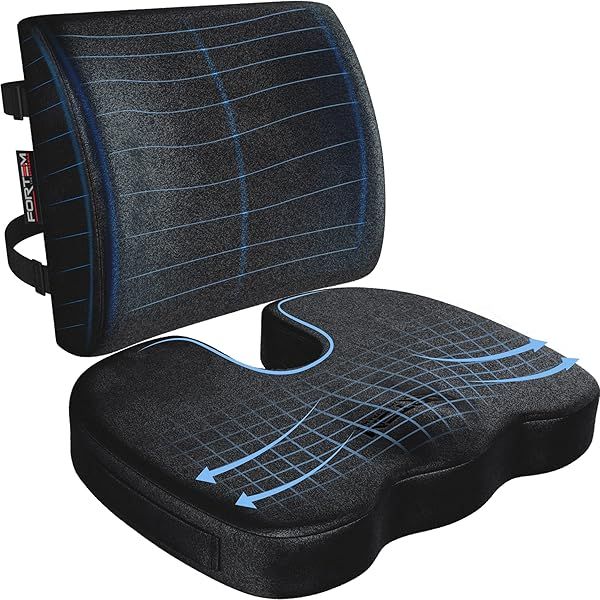 FORTEM Office Chair Cushion and Back Support Memory Foam Lumbar Pillow Non Slip for Gaming Car Seat Chair Pad
