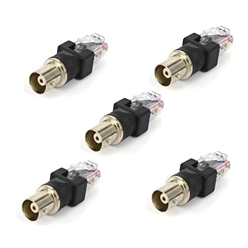FOWIUNYE 5 Pcs BNC Female to RJ45 Male Adapter 180 Degree 50 Ohm Coupler for RF Coaxial Connection Not for Video Signal Use