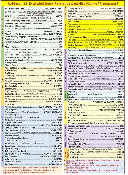FTS Robinson 22 Helicopter Quick Reference Checklist (QRC) - Essential 8x11.5 Guide for Pilots