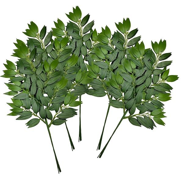 FUNORNAM 18Pcs Italian Ruscus Greenery Stems Artificial Silk Leaves for DIY Wedding Arch Bouquet Filler Table Centerpieces Home Decor