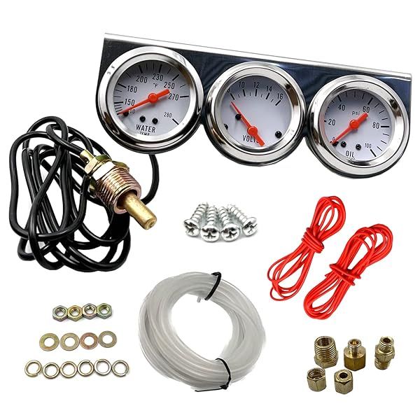 FainWan 3 in 1 Car Meter Auto Gauge Kit, Voltage Water Temp Chrome Oil Pressure Sensor 12V 52mm