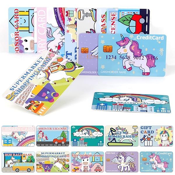 Fake Credit Cards for Kids 10pcs Unicorn Play Credit Cards Pretend Debit and Membership Cards Set