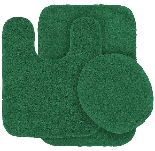 Fancy Linen 3pc Non-Slip Bath Mat Set - Hunter Green U-Shaped Contour Rug & Toilet Lid Cover