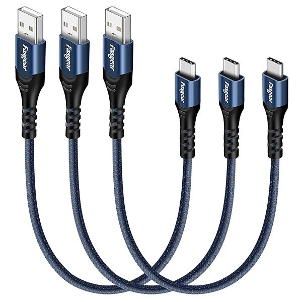 Fasgear USB C Short Cable 3 Pack - 1ft Fast Charging Braided Type C to USB A for Samsung Galaxy, Moto, OnePlus & Android Devices