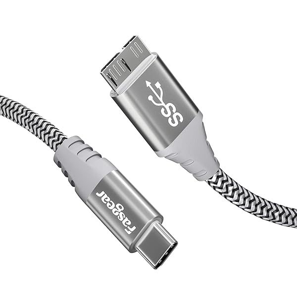 Fasgear USB C to Micro 3.0 Cable - 3ft Nylon Braided Fast Charge & Sync for Toshiba, Seagate, Galaxy S5 & More