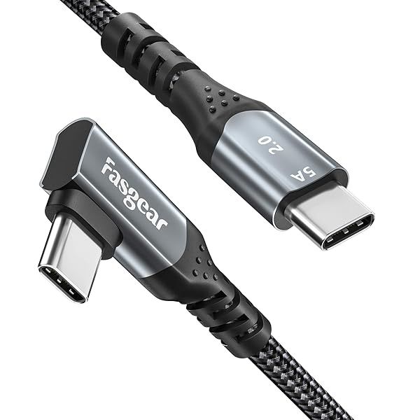 Fasgear 10ft USB C to USB C 100W Right Angle Cable Fast Charge Compatible with MacBook Pro iPad Pro Galaxy S24 ThinkPad Dell XPS HP