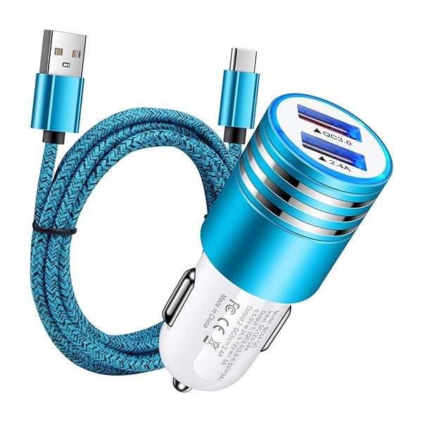Fast Charging Car Charger Quick Charge 3.0 Dual Port USB Adapter with 6ft USB Type C Cable for Samsung Galaxy S Series A Series