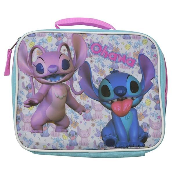 Fast Forward Stitch Angel Rectangle Lunch Bag - Small Pink Design for Kids & Adults