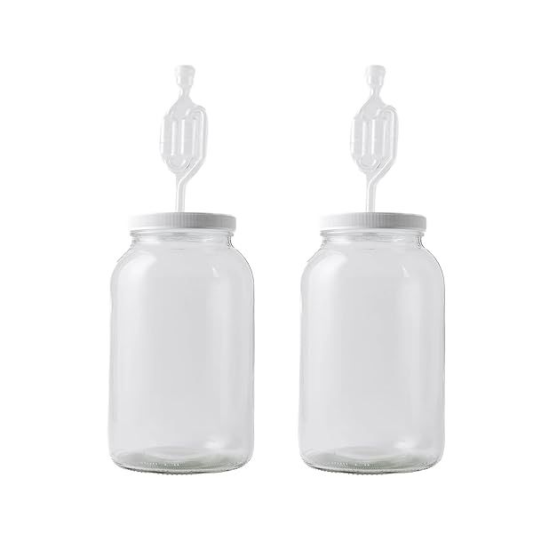 FastRack 1 Gallon Wide Mouth Jar Set with Drilled Lid & Twin Bubble Airlock - Multicolor, 2 Pack for Home Brewing & Fermentation