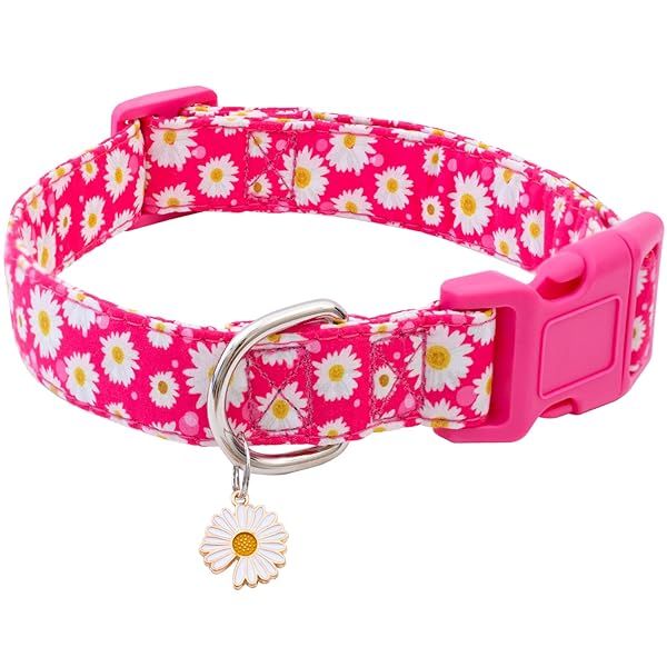 Faygarsle Cotton Dog Collar Cute Floral Design for Small Medium Large Dogs Soft Hot Pink Fancy Pet Collars for Girls