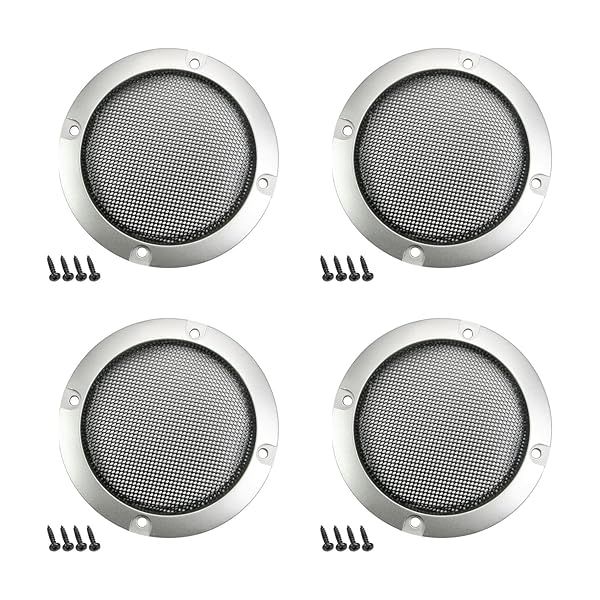 Fielect 4 Pcs 3 Inch Speaker Grill Mesh Decorative Circle Woofer Guard Protector Cover Audio Accessories Metal Trim Silver 16 Screws