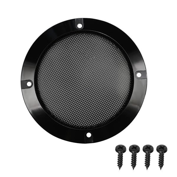 Fielect 4Pcs 4 Inch Speaker Grill Cover Mesh Decorative Subwoofer Grill Protector Audio Accessories Black Metal Trim