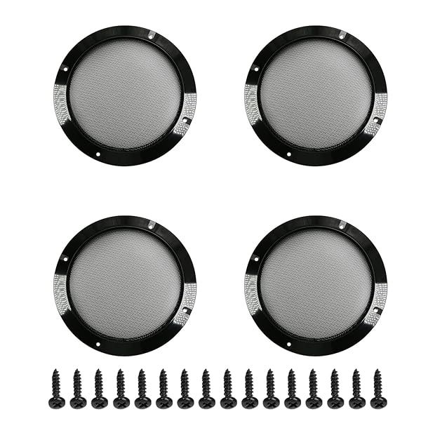 Fielect 4Pcs 6.5 Inch Speaker Grill Cover Black Metal Trim Subwoofer Guard Protector with Screws Audio Accessories