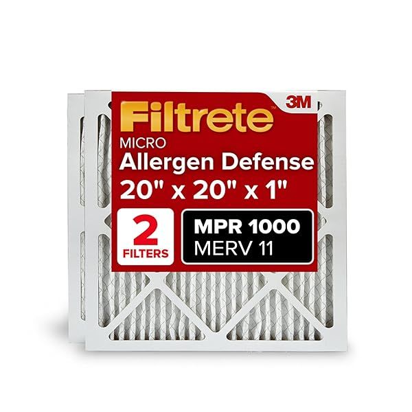 Filtrete 20x20x1 MERV 11 Air Filter - Micro Allergen Defense, 2 Pack, 3-Month Pleated Electrostatic Cleaning