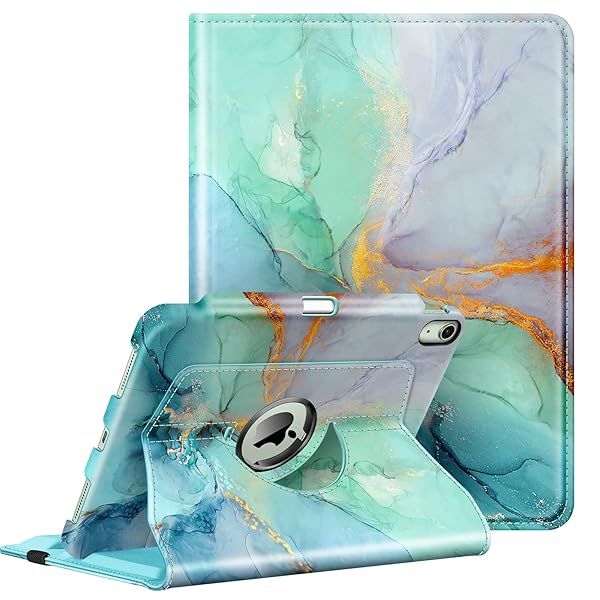 Fintie 360 Degree Rotating Case for iPad Air 11 inch M3 M2 5th 4th Generation 10.9 Inch Protective Stand Cover with Pencil Holder Emerald Marble