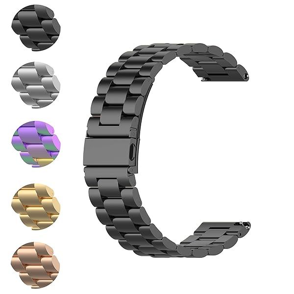 FitTurn Stainless Steel Replacement Bands for Umidigi Uwatch 2 Uwatch 2S 22MM Metal Bracelet Strap Black Wristband
