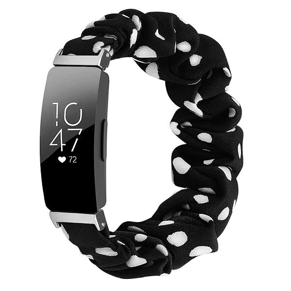 FitTurn Cute Elastic Bands for Fitbit Inspire 2 Inspire HR Ace 2 Fabric Wristbands Black Wave Point Design