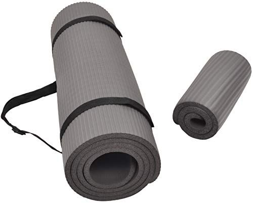 Fitvids Extra Thick 1/2-Inch High Density Yoga Mat & Knee Pad - Anti-Tear, Gray with Carrying Strap