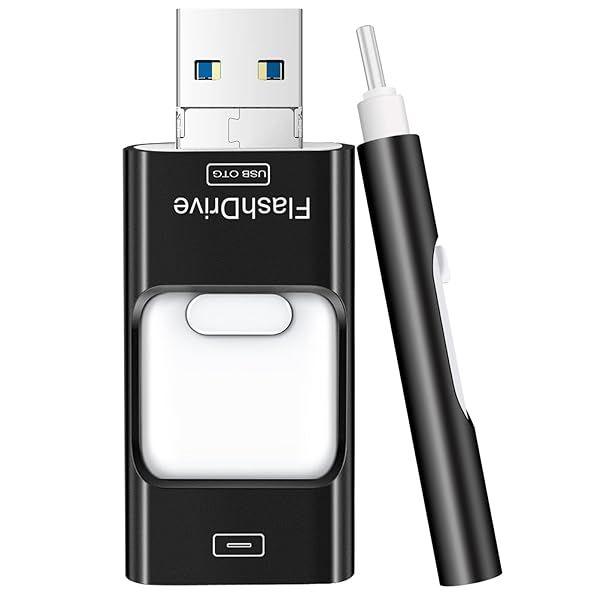 256GB Flash Drive for iPhone 4 in 1 USB Type C Memory Stick External Storage for iPhone iPad Android Computer Dark Black