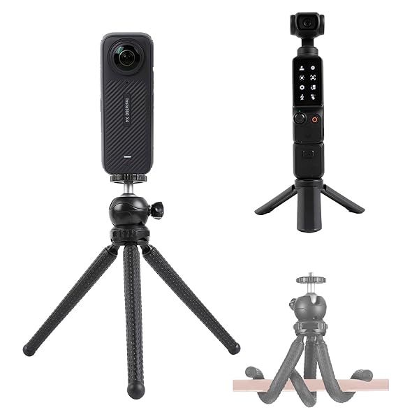 Flexible Tripod and Mini Desktop Tripod Kit for DJI Osmo Pocket 3 Insta360 One X4 X3 X2 Go3 Portable Travel Mount with 1/4-20 Screw