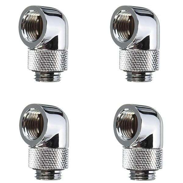 Floratek 90 Degree Fitting Male to Female Extender Adapter for Water Cooling 4-Pack Silver Metal Rigid PETG Tubing Connector