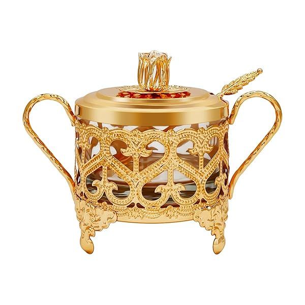Flylin Turkish Sugar Bowl with Spoon & Lid - Stylish Condiment Pot for Home & Kitchen