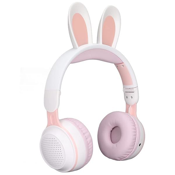 Foldable Bluetooth 5.0 Headphones with Microphone Cute Rabbit Ear Design for Kids Teens and Adults 12 Hours Listening Time TF Aux