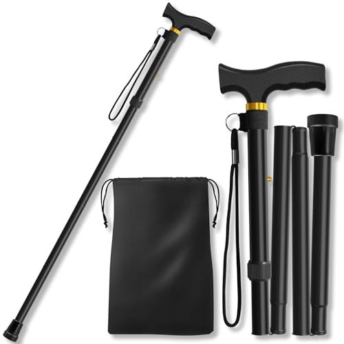 Adjustable Folding Cane for Men and Women Black Walking Poles Aids for Elderly and Limited Mobility