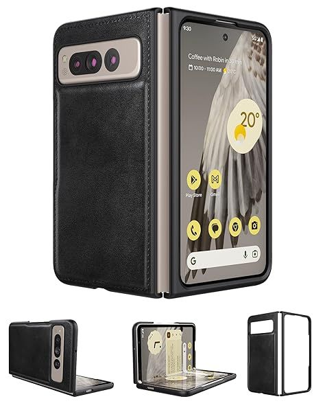Foluu Ultra Thin Leather Case for Google Pixel Fold 2023 Durable Protective Cover Slim Design Black