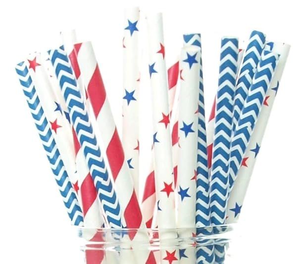 Food With Fashion 4th of July Straws USA Red White Blue Party Straws Paper Straws for Drinking Cute Disposable Straws 25 Pack