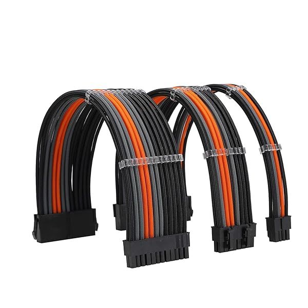 FormulaMod Sleeve Extension Power Supply Cable Kit 18AWG ATX 24P EPS 8P PCI-E8P Combs for PSU to Motherboard GPU Black Orange Grey